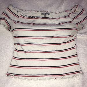 Striped off the shoulder crop